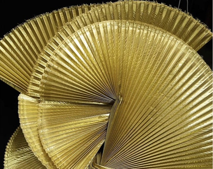 Metallic Gold Pleated Hard Yarn Fabric, 62" Wide 2 sizes Designer Fabric, Wedding, Gowns, Crafts, Events, Stiff shape & Texture, DIY/ fabric