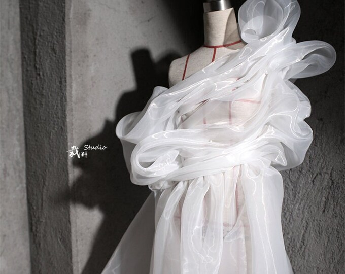 Water Light Organza Wedding Fabric, 57" Wide Black and white Basic Designer Fabric, Events, Gowns, Crafts, Stiff shape and Texture fabric