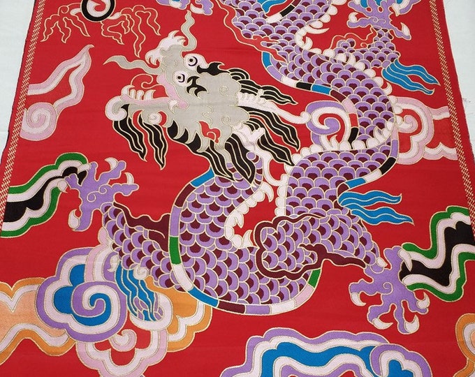 Chinese Emperor Wedding Cheongsam Fabric, Embroidery Double Dragon pattern, Silk brocade 27.5"W, 59"L/pattern