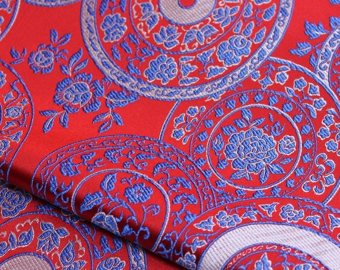 29.5"W High-grade Chinese Retro porcelain Silk Brocade Fabric Home Decor, Table cloth, bed runner, pillow case Cheongsam DIY Fabric