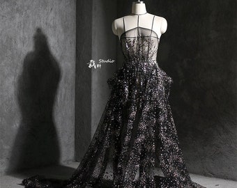 Galaxy Organza Fabric: Bling Sequins, Rhinestones - 63"W