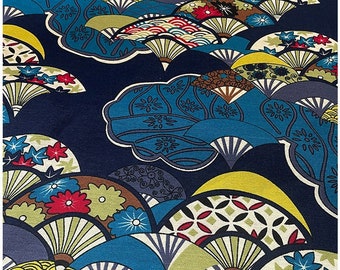 Japanese Fan Fabric: Multicolor Cotton Linen, 59" Wide