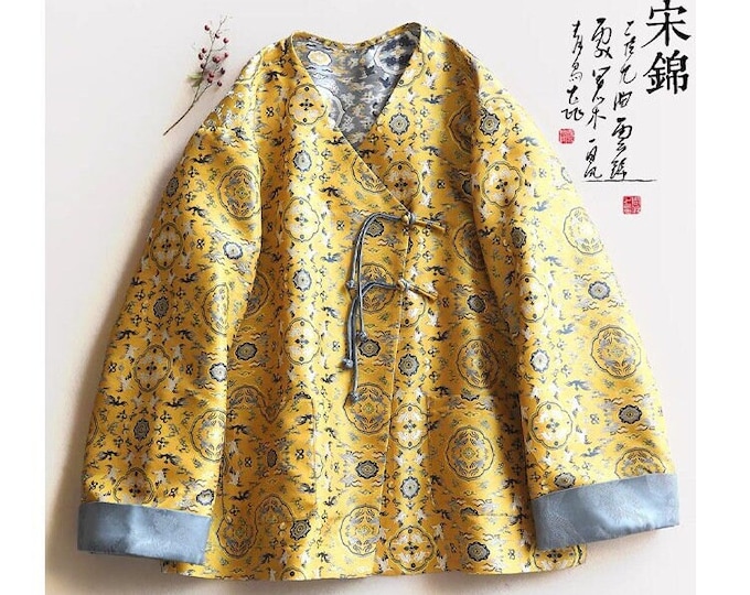 Tibetan Mongolian damask brocade fabric, 59"W, Upholstery, Decor, Costume, Curtain, Handbag, Sewing, cheongsam, Qipao /Fabric by the meter