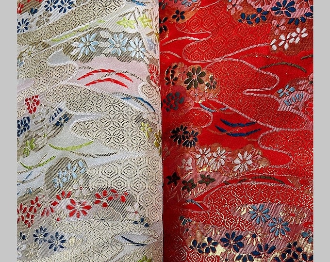 Japanese Nishijin Ori Silk brocade Fabric, Traditional Japanese Wedding Gown Kimono Yukata Jacquard Fabric by the meter, 29.5" and 59"W