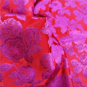 57"W Tessuto broccato di seta Peony Flower Design, Tessuto matrimonio rosso, Tappezzeria, Arredamento, Costume, Tenda, Borsa, Cucito/Tessuto al metro