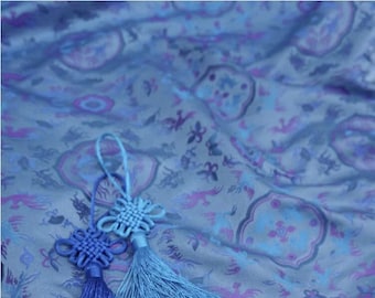 58" Song Brocade, Zen flower, blue purple Brocade, Emperor Tibetan, Upholstery, Decor, Costume, Curtain, Handbag, Sewing/Fabric by the meter