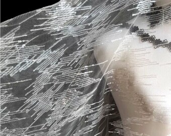 59"W Sheer Sequin Yarn mesh fabric, costume, Wedding, Sewing, Decor, Performance, Doll Making/ fabric, Designer Fabric, sold by the yard