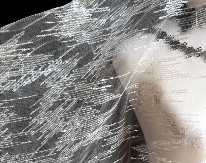 59"W Sheer Sequin Yarn mesh fabric, costume, Wedding, Sewing, Decor, Performance, Doll Making/ fabric, Designer Fabric, sold by the yard
