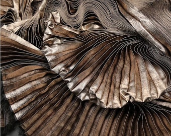 Metallic Silver Pleated Fabric: Stiff Texture, 59" Wide