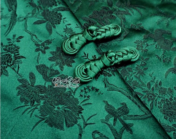 Jade Green Chinese Brocade Fabric Wild Bird and Azalea Cushion cover, pillow case, cheongsam, Qipao, Upholstery, Costume, bag, Sewing/Fabric