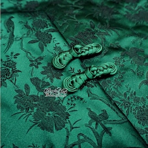 Jade Green Chinese Brocade Fabric Wild Bird e Azalea Fodera per cuscino, federa, cheongsam, Qipao, Tappezzeria, Costume, borsa, Cucito/Tessuto
