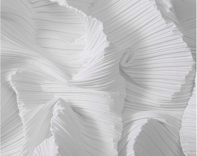 59"W Crepe Paper Pleated Stiff Wedding Fabric, Creative handmade DIY Designer Fabric, 5 Solid colors to choose, White Black Navy Red