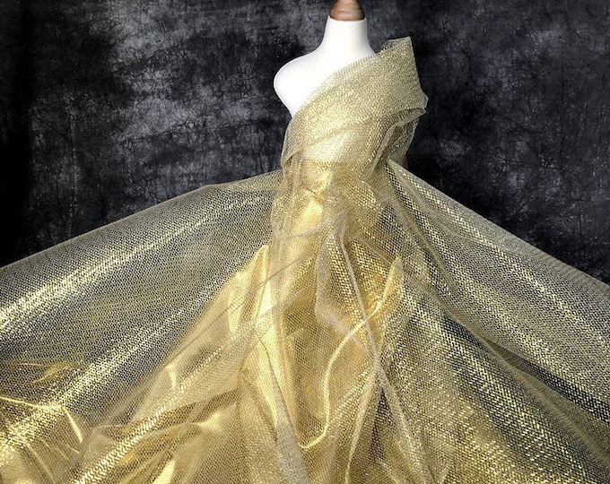 59"W Gold-tone and silver stiff mesh fabric, Creative modeling mesh fabric, high end skirt dress glitter fabric, Designer Fabric by 1 meter