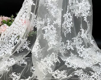 3D Flower Embroidery Lace Fabric - 59"W Wedding Qipao Material
