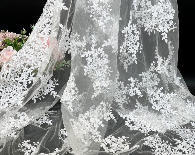 59“W Lace Fabric Embroidery Exquisite 3D flower Wedding, Headband, Prom, Qipao, Doll Making, Sewing fabric, DIY, lace embroidery/ fabric