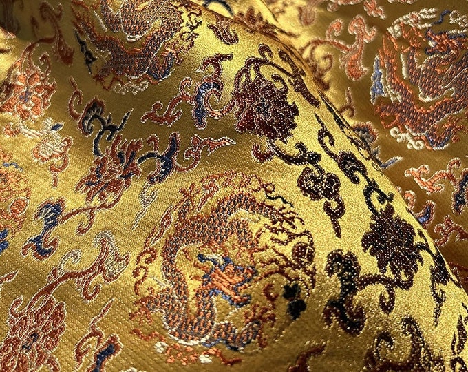 57"W Song Brocade Chinese Fu Dragon Silk Brocade, Emperor Tibetan robe, cheongsam, sewing, Upholstery, Quilting and drapery fabric