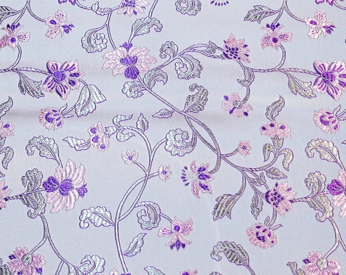 Silk Brocade Fabric branch flower, Wedding Damask Fabric, 45" W, Upholstery, Decor, Costume, Curtain, Bag, Sewing, Shoes/Fabric by the meter