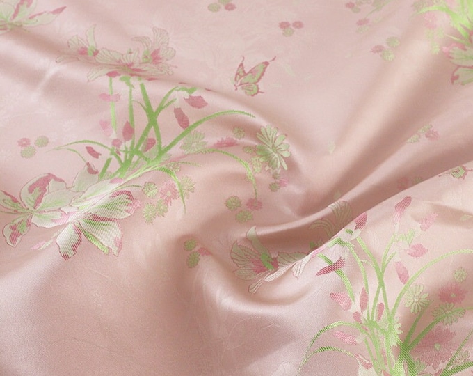 45"W Song Brocade Butterfly Narcissus Silk Jacquard Brocade, Emperor Tibetan, cheongsam, sewing, Upholstery, Quilting, DIY, drapery fabric
