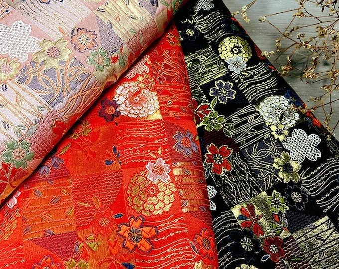 59" and 29.5"W Nishijin Ori Traditional Japanese kinran Fabric, Japanese Wedding Kids Kimono, cheongsam, Dolls Fabric, silk rayon sewing
