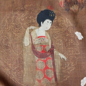 Signore con forcine in puro lino, famoso dipinto della dinastia Tang, 55"W, elegante stile antico, tappezzeria, abito, cucito, arredamento/tessuto