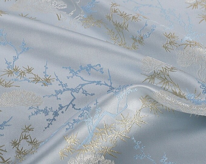 59"W Pine, Plum and Bamboo Brocade, Tibetan robe, cheongsam, Upholstery, Decor, Costume, Curtain, bag, Sewing, drapery /Fabric by the meter