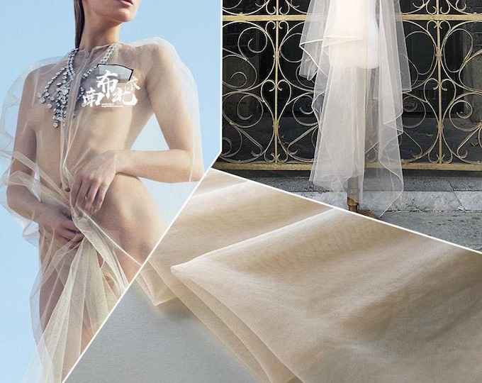 59"W Hollow Lace Mesh Fabric see-through wedding dress Fabric, Soft gauze Designer Fabric, high-density encryption elastic