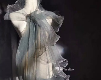 Wedding Pleated Tulle Mesh Fabric by the meter | 59" Width | Perfect for DIY Sewing & Wholesale, Stiffened silhouette fabric, costumes, prom
