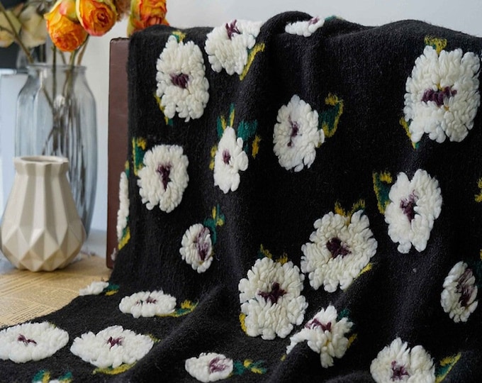 Upholstery Fabric - Retro French 3D daisy fabric, Soft plush, Shawl, Carpet ,Costume, blanket, Hats, Cosplay, Bag/Fabric by yard, 63" W