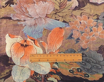 59"W ancient paintings Tea silk satin fabric, Digital print, 5 colors, Upholstery, Decor, Costume, Curtain, bag, Sewing, drapery, DIY/Fabric