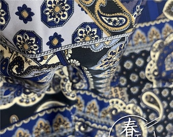 Blue Chinese Printed Cotton Fabric: Cheongsam Dress Sewing Material