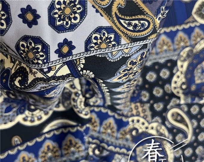 Chinese Blue Printed Fabric, 100% Cotton, Sewing Fabric for Dress, Cheongsam, home decor, sell by the Meter,Upholstery, Quilting and Sewing