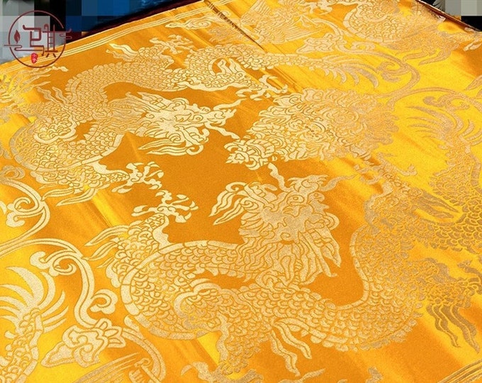 29“ Dragon Fabric, Double Dragon Jacquard Satin Fabric, Upholstery, Decor, Costume, Curtain, Handbag, Sewing, Boots, DIY/Fabric by the meter