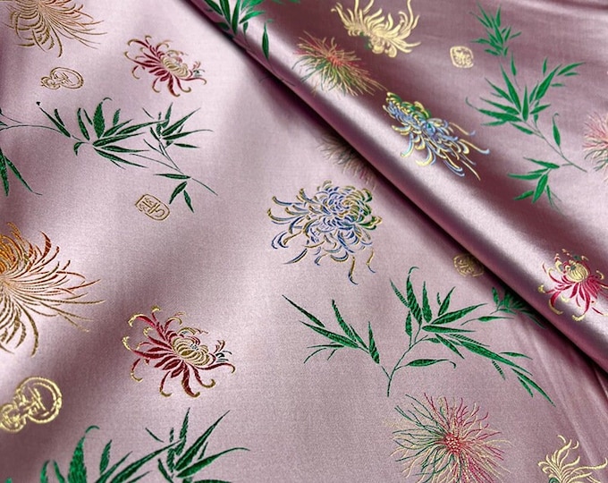 29.5"W Pure natural silk, fuchsia & Lilac Silk Brocade, Jacquard mulberry Damask, Upholstery, Costume, Sewing, Quilting, Wedding/Fabric