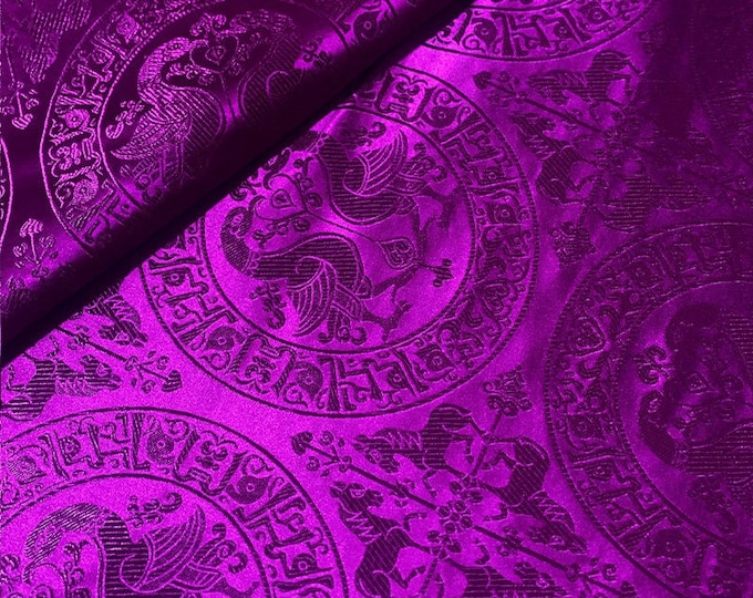 29.5"W Pure natural silk, purple war bird Silk Brocade, Jacquard mulberry silk Damask fabric, Decor, Costume, Sewing Cheongsam, Wedding