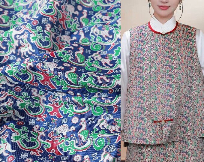 59"W Song Brocade Five stars out of the east Silk Brocade, Emperor Tibetan robe, cheongsam, Upholstery, Quilting and Sewing, drapery/fabric