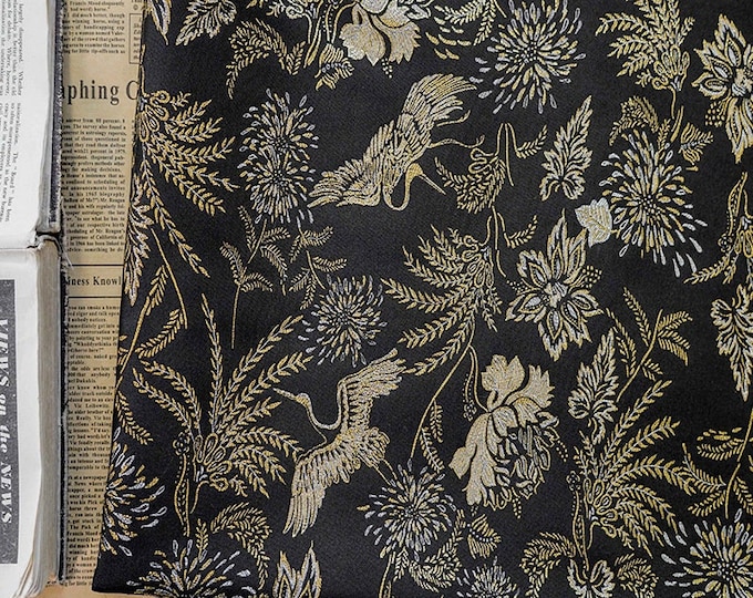 Gold thread Crane jacquard fabric, 3D designer fabric, Upholstery, Prom dress and Sewing fabric, 57" W By 1 Meter on SALE, Decor, Costume