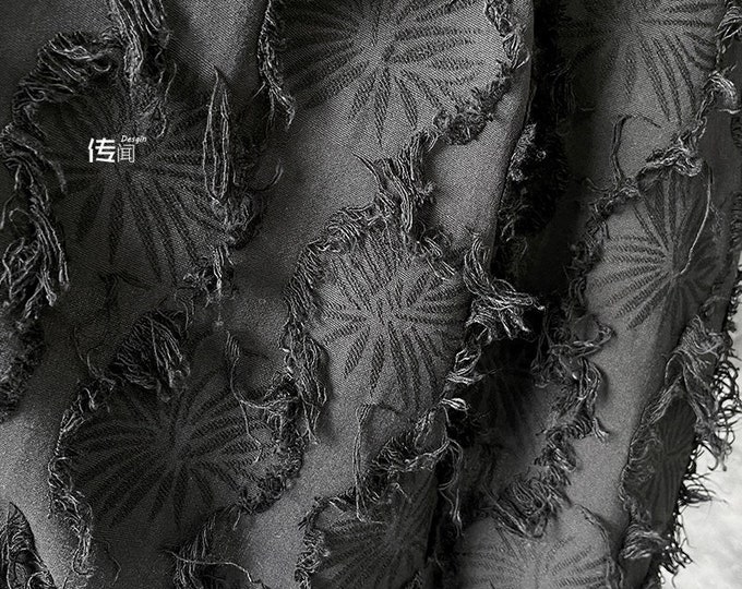 2 colors Black jacquard tassel cotton & linen fabric, Upholstery, Quilting, Sewing, handbag/fabric, 57" W By 1 Meter, dress, skirt fabric