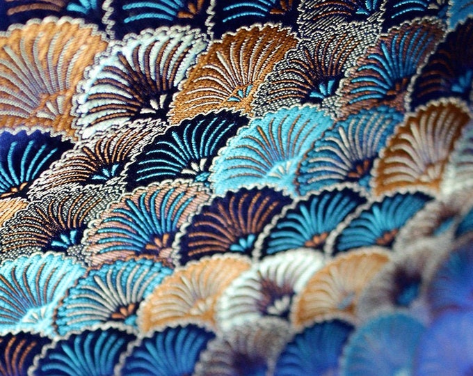 Japanese Shell Kinran Brocade Fabric: Silk Rayon Jacquard (29.5” W)