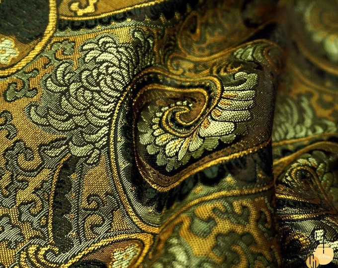 Golden brown color vintage palace conch pipa flower Damask Paisley cheongsam cushion Phoenix tail pattern, sewing Upholstery Fabric on SALE