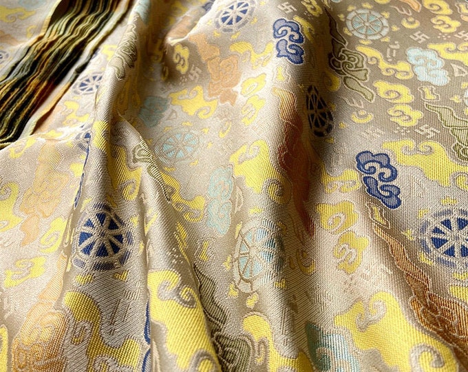 57" and 29"W Song Brocade Chinese Lucky Cloud Wheel Silk Brocade, Emperor robe, cheongsam, Tibetan robe, spinning Fabric, silk and rayon