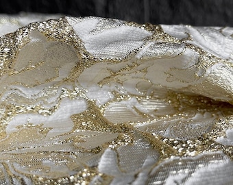 53"W Gold pattern embossed effects jacquard fabric, 3D designer fabric, Upholstery, DIY, Decor, Costume, Curtain, Sewing/fabric, By 1 Meter