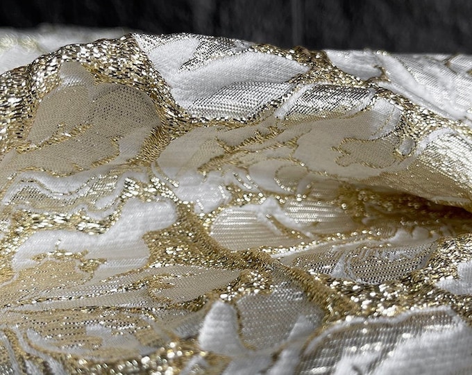 53"W Gold pattern embossed effects jacquard fabric, 3D designer fabric, Upholstery, DIY, Decor, Costume, Curtain, Sewing/fabric, By 1 Meter