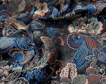59"Wide Silk Brocade Fabric Butterfly And Peony Flower Design, Wedding Fabric, 7 Colors Chinese Fabric By 1 Meter on SALE