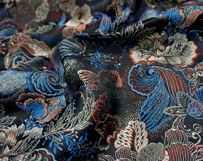 59"Wide Silk Brocade Fabric Butterfly And Peony Flower Design, Wedding Fabric, 7 Colors Chinese Fabric By 1 Meter on SALE