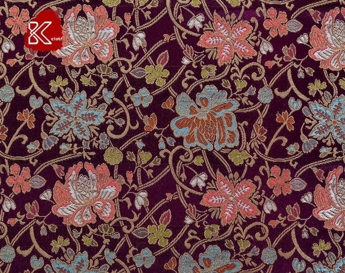 29.5" Width Nishijin Crane Japanese kinran Fabric, Modern Black Jacquard silk brocade damask by the meter, High-end high-precision brocade
