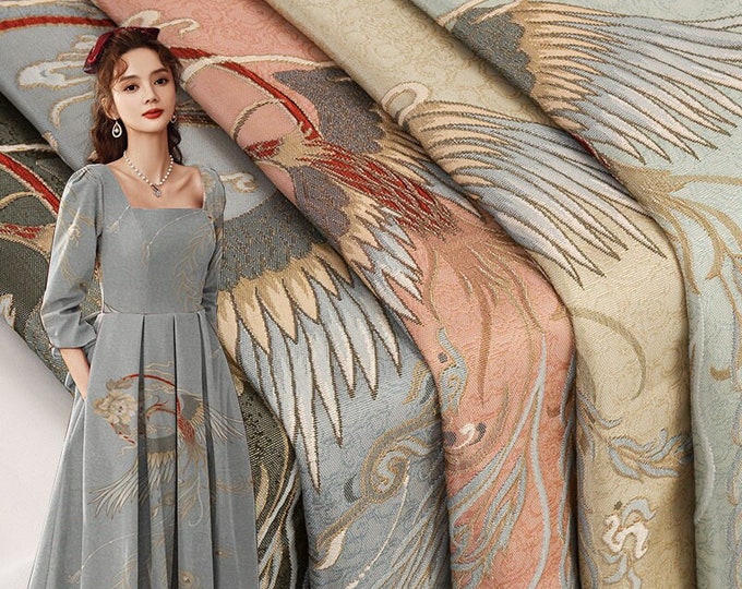 57"W Phoenix Jacquard Fabric, 3D designer fabric, Upholstery, Decor, Costume, Curtain, Handbag, Sewing, Doll making, DIY/Fabric by the meter