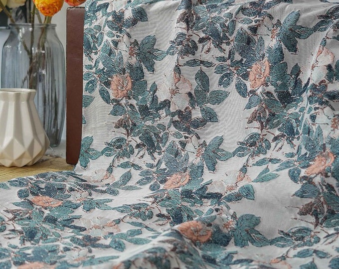 Water lake blue Lurex woven jacquard, 3D oil painting embossed fabric, Upholstery, Decor, Costume, Curtain, bag, Sewing, DIY/Fabric, 65"W