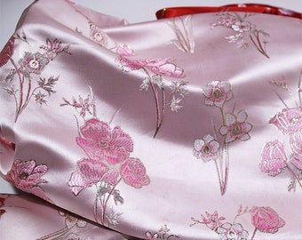 Floral Jacquard Silk Brocade Fabric - Pink Flower Damask (57"W)