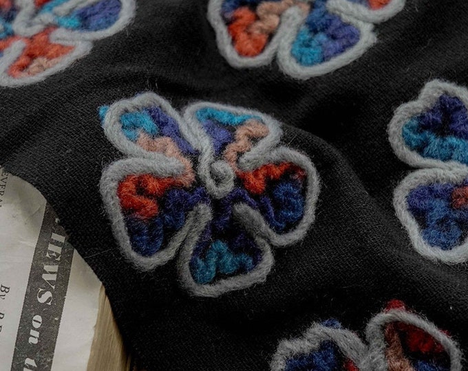 Plush 3D small flower knitted contrasting color fabric, Upholstery, Cosplay, Costume, blanket, Hats, Jacket, Bag, vest/Fabric by yard, 55"W