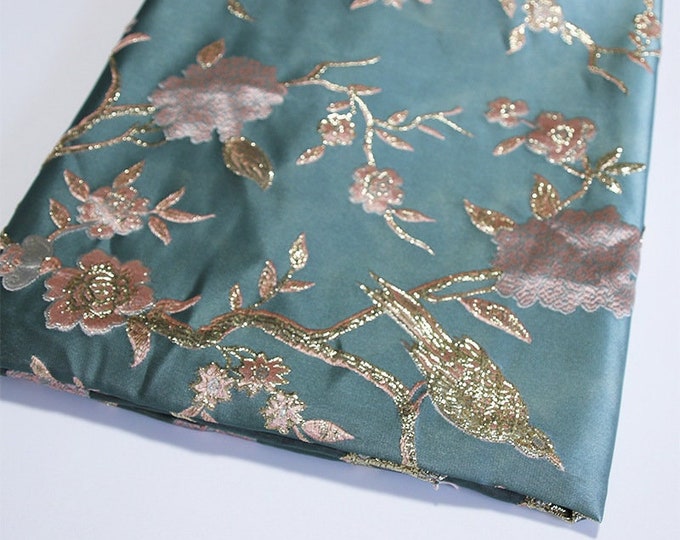 59"W gold thread Metallic Fabric, Damask Jacquard brocade Fabric, Cushion cover, suit pillow, cheongsam Fabric, Upholstery, Quilting, Sewing